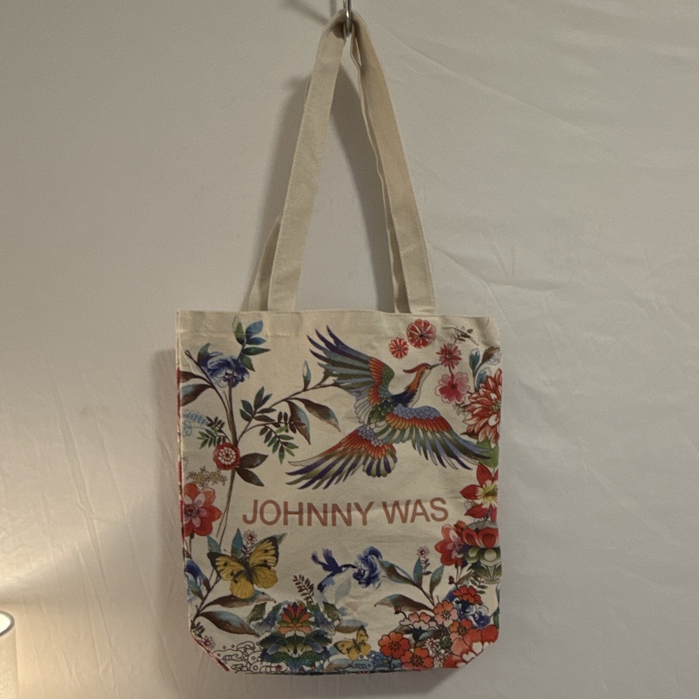 Johnny Was Women's Beige Multicolor Floral Bird Butterfly Tote Shoulder Straps